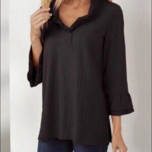 Soft Surroundings Black Constance Ruffle Blouse Top 2BV51 Size Medium
